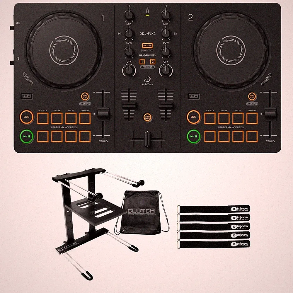 AlphaTheta DDJ-FLX2 Compact Beginner 2-Channel Serato DJ Controller, Laptop S...