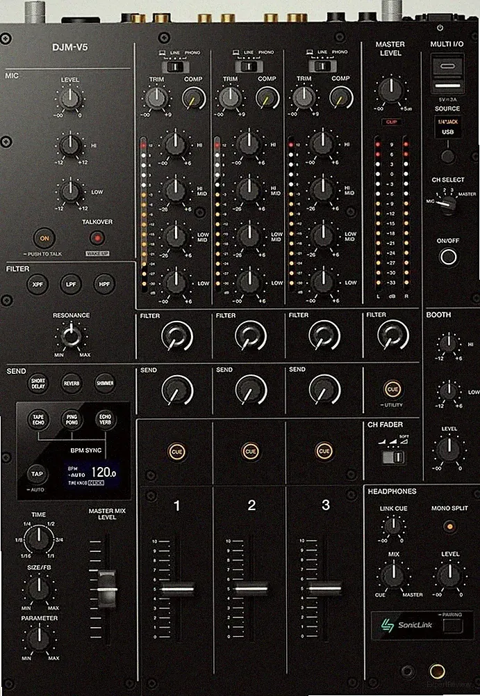 AlphaTheta DJM-V5 3 Channel Professional DJ Mixer 60mm Long Fader Black
