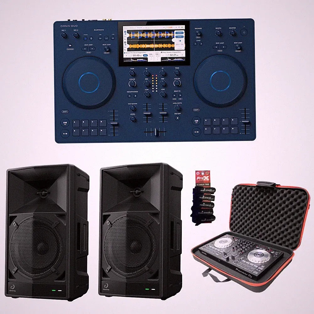 AlphaTheta OMNIS-DUO portable DJ system + 2x WAVE-EIGHT portable Speaker + Case