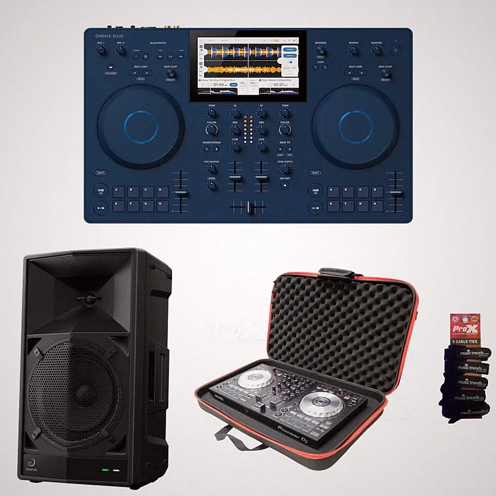 AlphaTheta OMNIS-DUO portable DJ system, WAVE-EIGHT portable Speaker + Carry bag