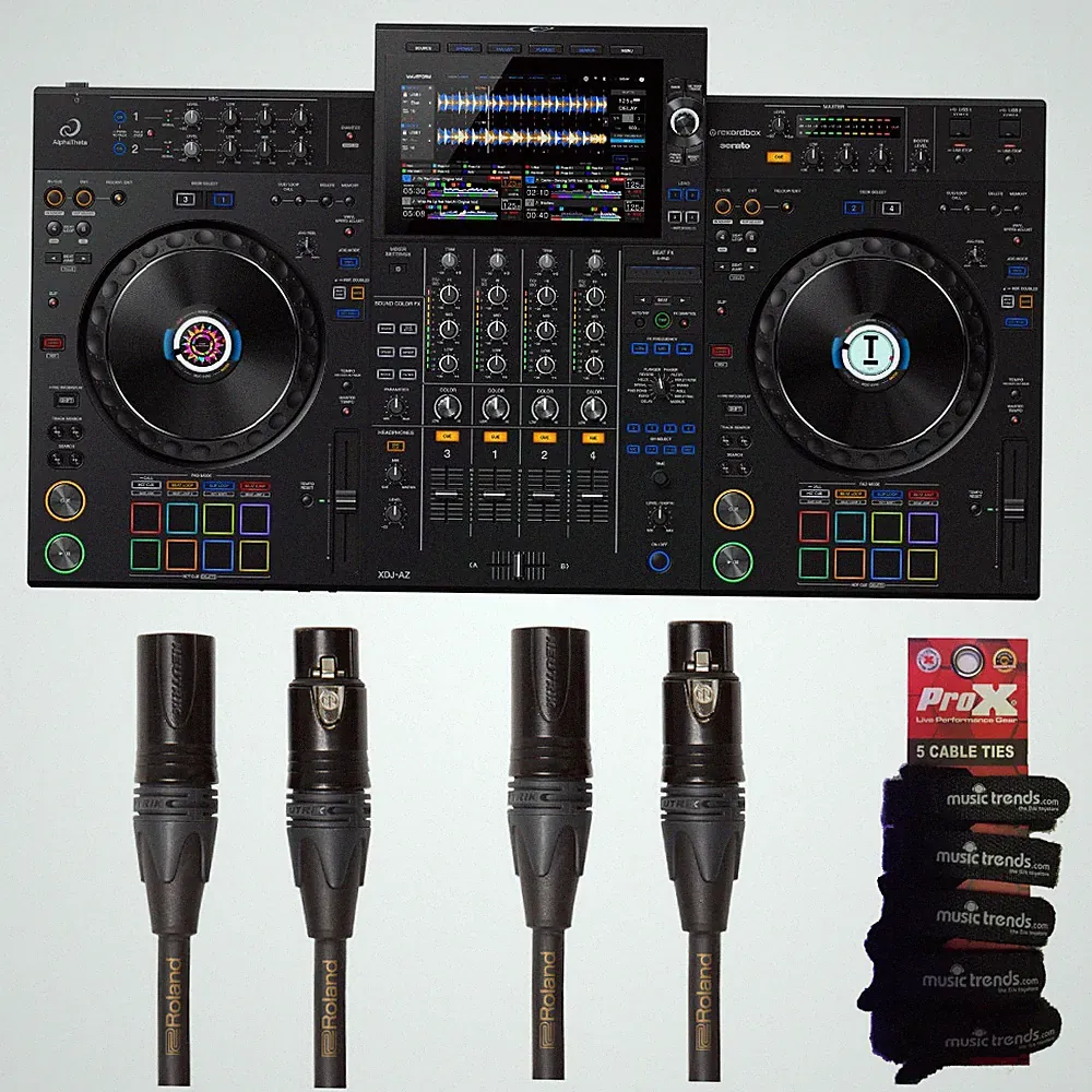 AlphaTheta XDJ-AZ All-In-One DJ System + 2x Roland Gold 25' XLRs