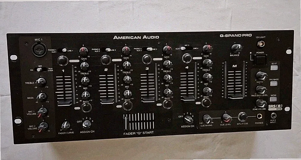 American Audio Q-Spand Pro DJ Mixer Preamp Rack Mount 4-Channel Aux 3.5mm Input