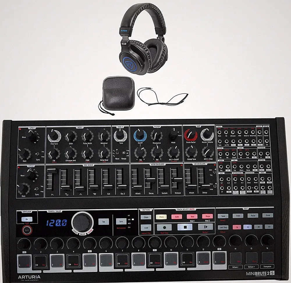 Arturia Minibrute 2S NOIR USB MIDI Analog Sequencer Synthesizer+Headphones