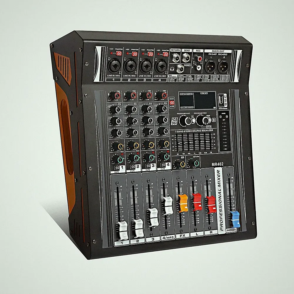 Audio Mixer 4 Channel, DJ Mixer with Power Amplifier, Audio Sound Card with 4...