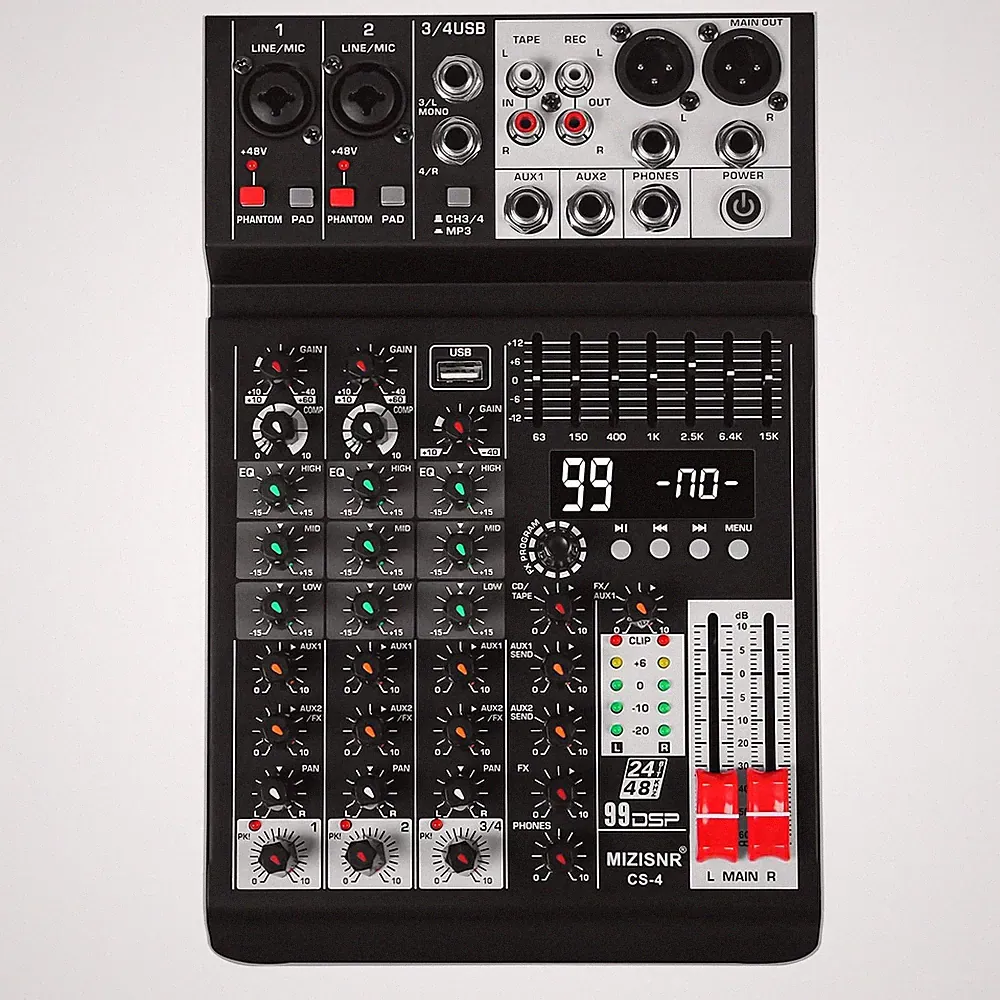 Audio Mixer 4 Channel Sound Mixer Console, Professional Music Mixing Board DJ...