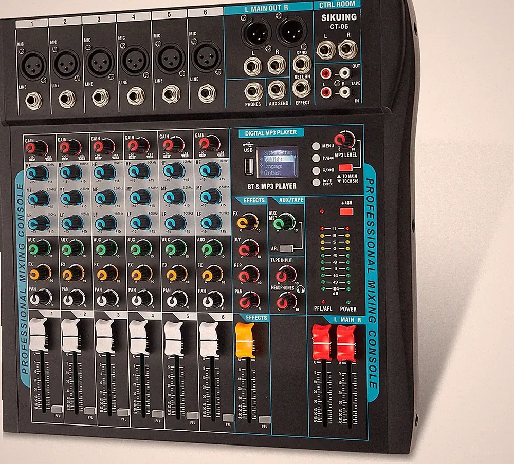 Audio Mixer,6 Channel Board Mixer for Streaming, Professional Sounds Board