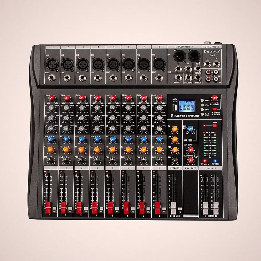 Audio Mixer Professional 8 channel,DX8 Sound Board DJ Mixing Console System I...