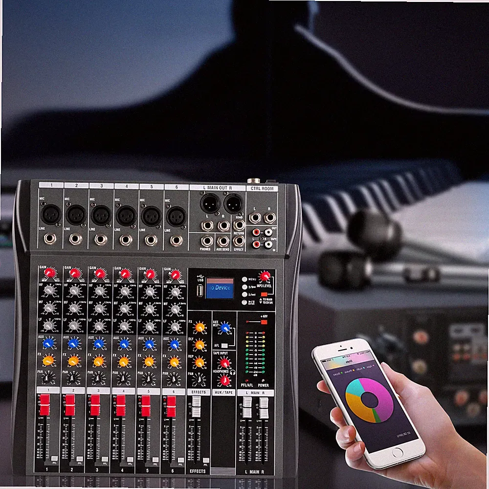 Audio Mixer USB Mixing Console Bluetooth for DJ Karaoke Live Podcast 6 Channel