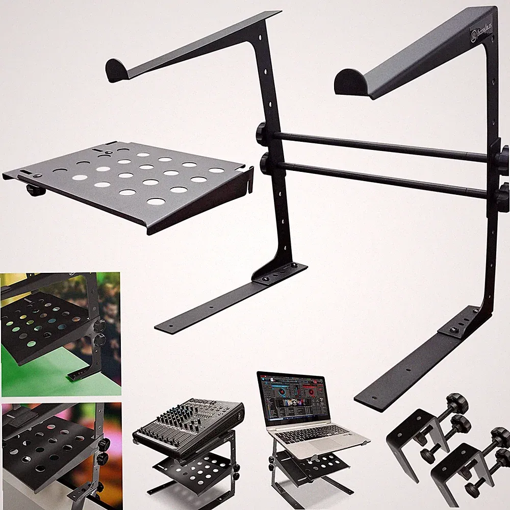AxcessAbles Two-Tier Adjustable DJ Stand with Clamps | for DJ Controllers, Mu...