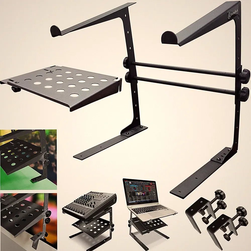 AxcessAbles Two-Tier Adjustable DJ Stand with Clamps | for DJ Controllers, Music