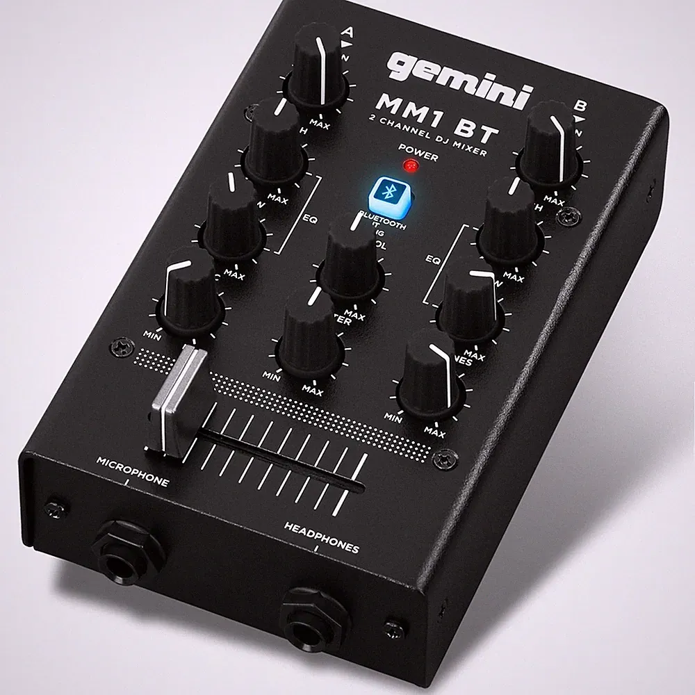 Beginner DJ Mixer Bluetooth 2 Channel Portable Audio Gemini MM1BT