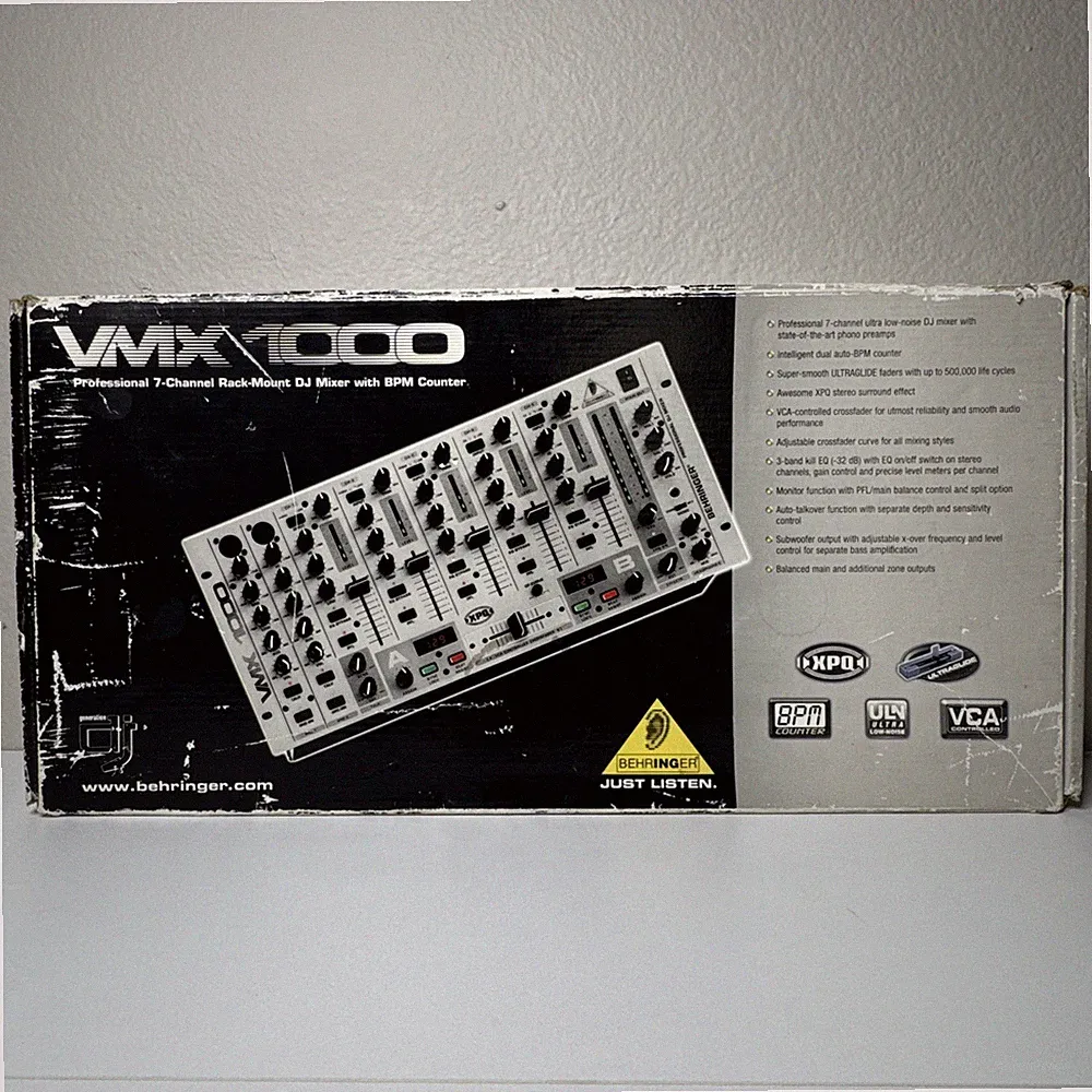 Behringer Pro Mixer VMX1000 7-Channel Rack-Mount DJ Mixer Working No Power Cable