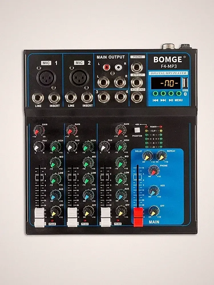 BOMGE 4 Channel mini DJ Audio Sound Mixer Interface with MP3, USB, Bluetooth