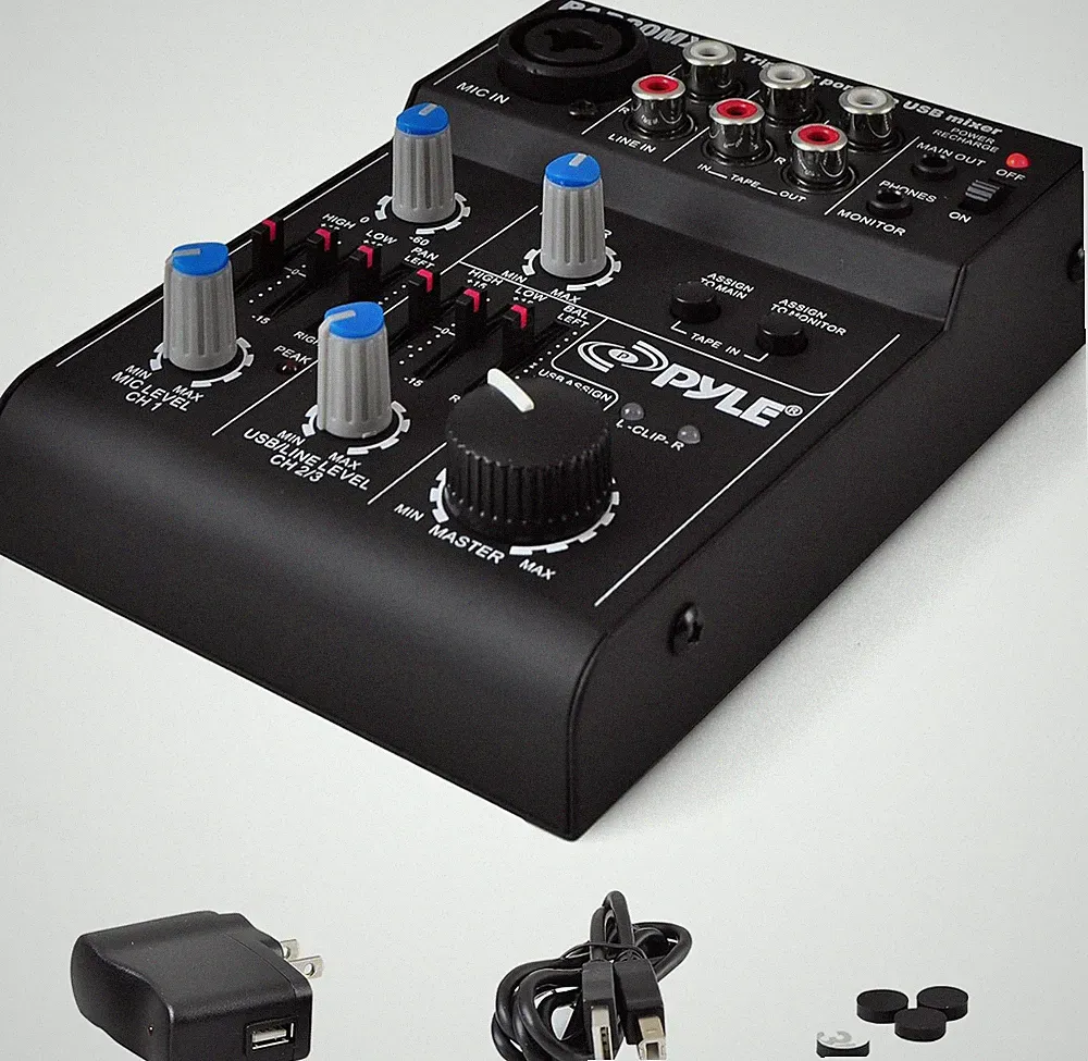 Compact 5-Channel Rechargeable Audio Mixer with USB & EQ Controls