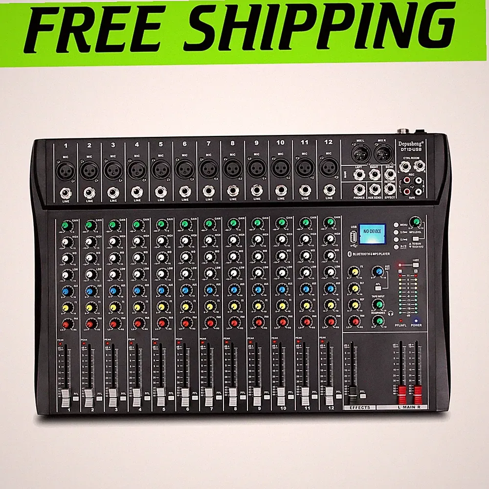 Compact DJ Mixer with 12 Channels, Bluetooth, and LED Indicators for Musicians**