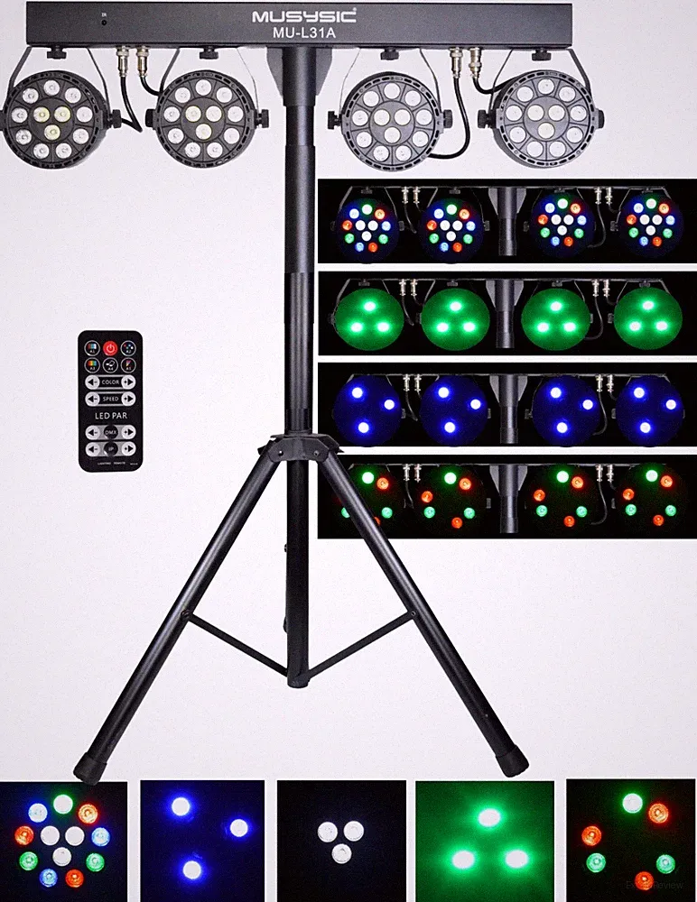 Complete Professional 4-Par Stage LED Lights DJ Band DMX System & Stand MU-L31A