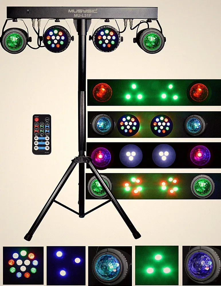 Complete Professional 4-Par Stage LEDs Lights DJ Band DMX System & Stand MU-L31F