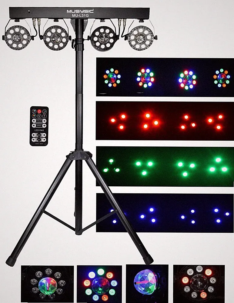 Complete Professional 4-Par Stage LEDs Lights DJ Band DMX System & Stand MU-L31G