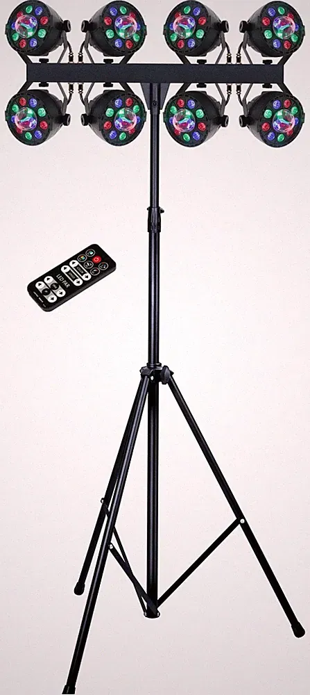 Complete Professional 8-Par Stage LED Lights DJ Band DMX System & Stand MU-L53GG