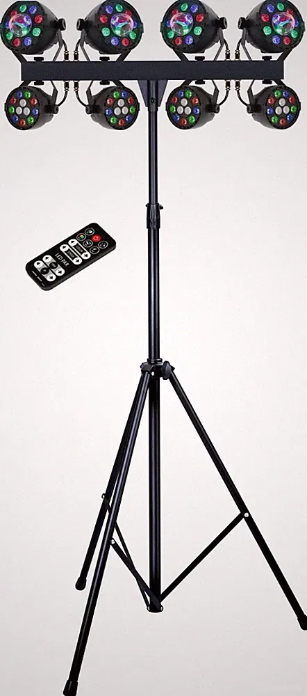 Complete Professional 8-Par Stage LED Lights DJ Band DMX System & Stand MU-L64AG