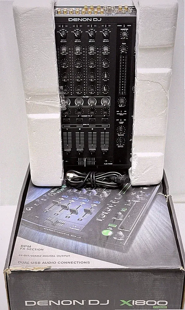 Denon DJ X1800 Prime Professional 4-Channel Digital Club DJ Mixer w/Box & Cable