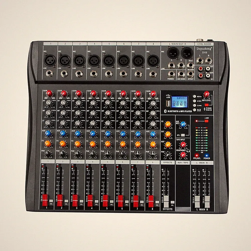 Depusheng Audio Mixer Professional 8 channel,DX8 Sound Board DJ Mixing Consol...