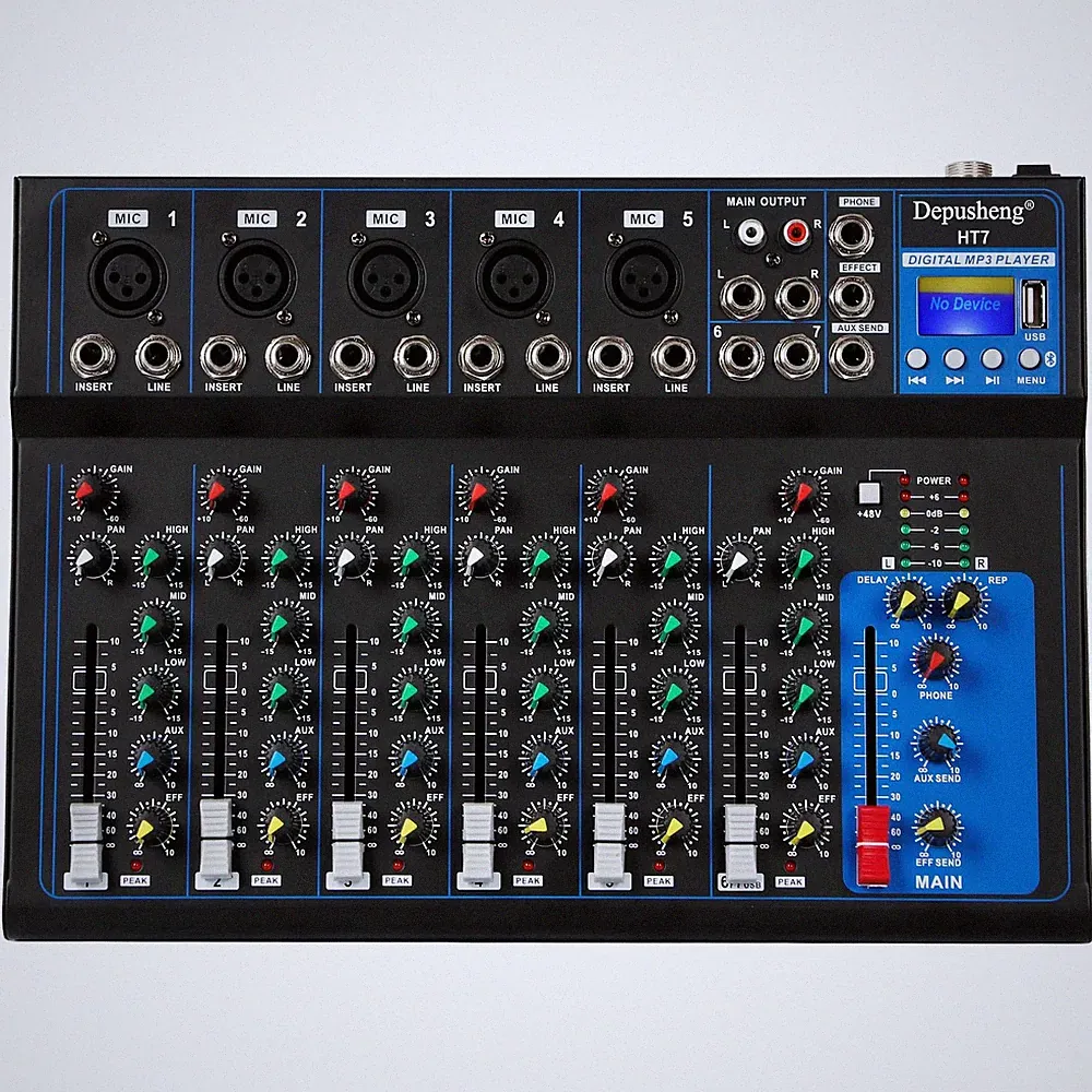 Depusheng HT7 Bluetooth Portable Audio Mixer w/USB DJ Sound Mixing Console MP...