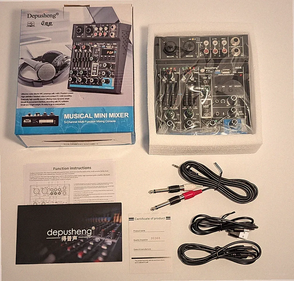 Depusheng M4 Portable Mini Audio Mixer 5 Channels Sound Mixing DJ Console USB A2