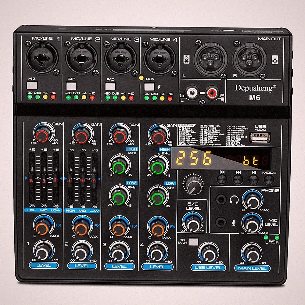 Depusheng M6 6 channel DJ mixer Portable Bluetooth MP3 Sound Mixing Console