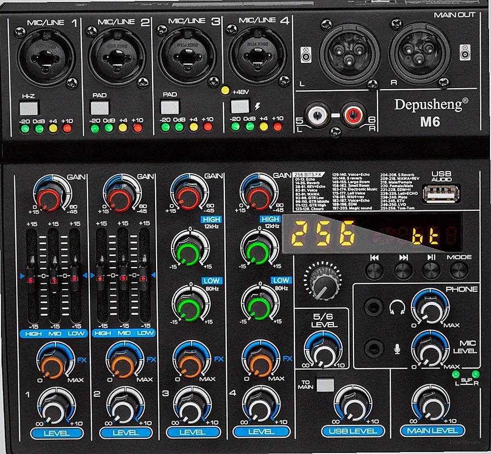 Depusheng M6 Portable Mini 6 Channel Audio Mixer DJ Console Sound Card Mixer