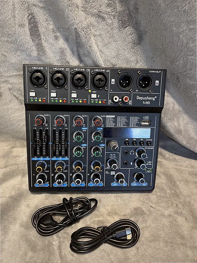 Depusheng M6 Portable Mini Mixer 6-Channel Audio Mixer DJ Console