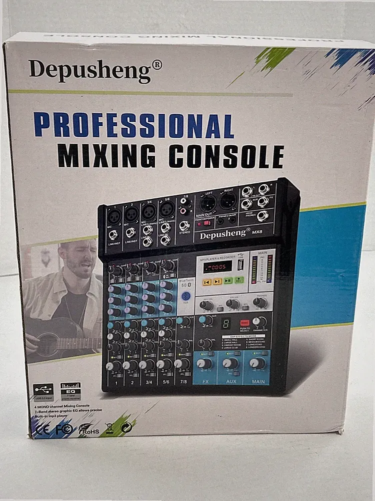 Depusheng MX8 8-Channel Audio Mixer DJ Console Sound Board 48V Phantom Power