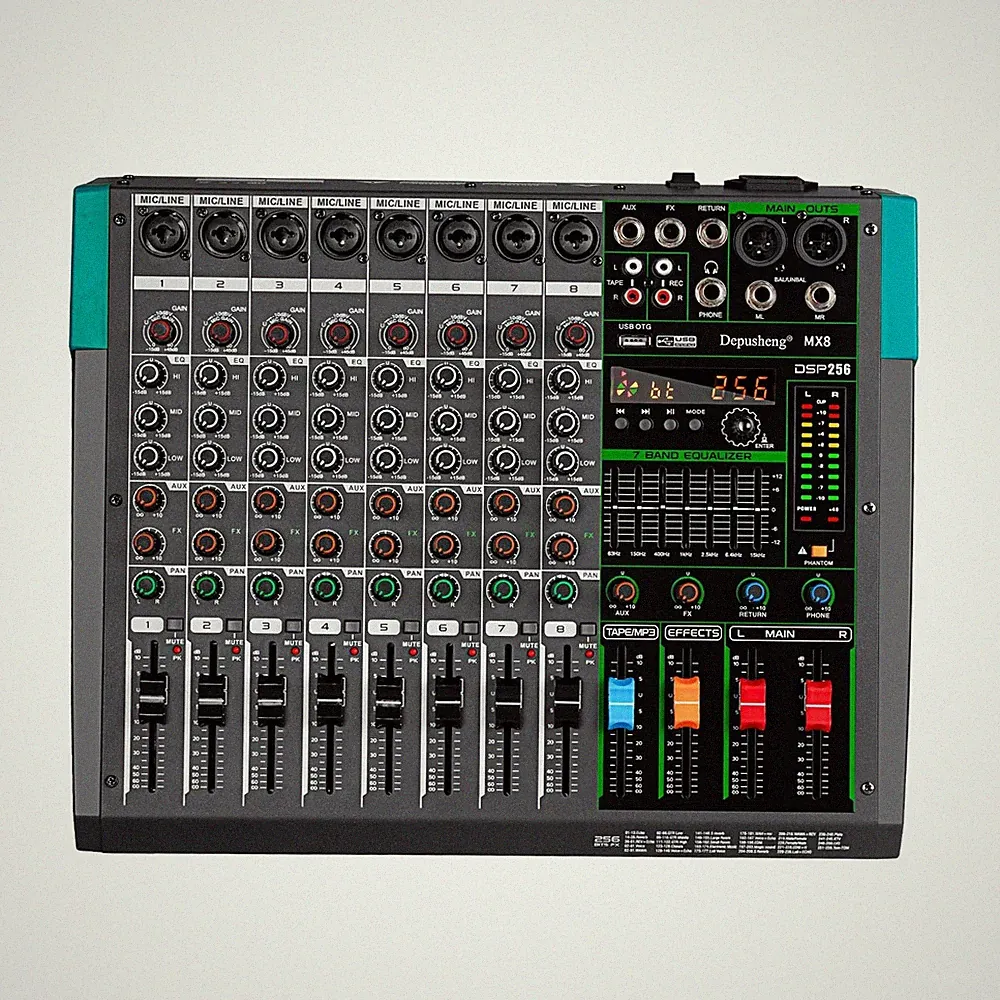 Depusheng MX8 8 Channel Sound Mixer Audio Mixing Console 48V 256DSP Professio...
