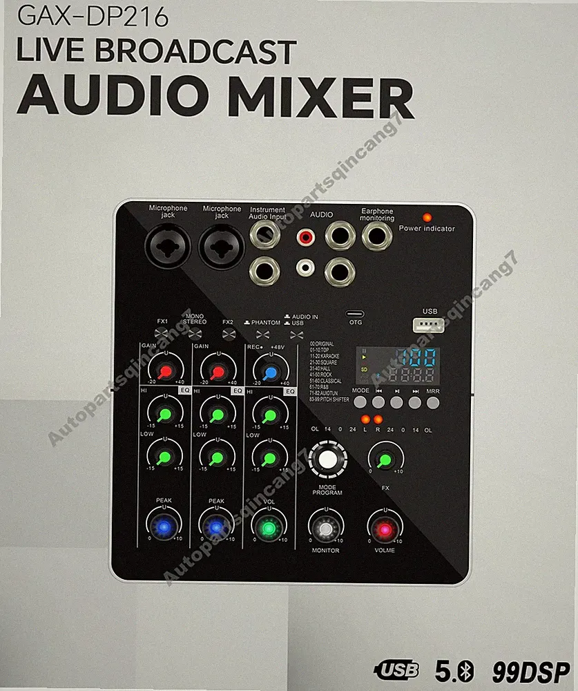 Digital DJ Console with USB Mixer 4-Channel 99 DSP Effects Type-C Power Adapter