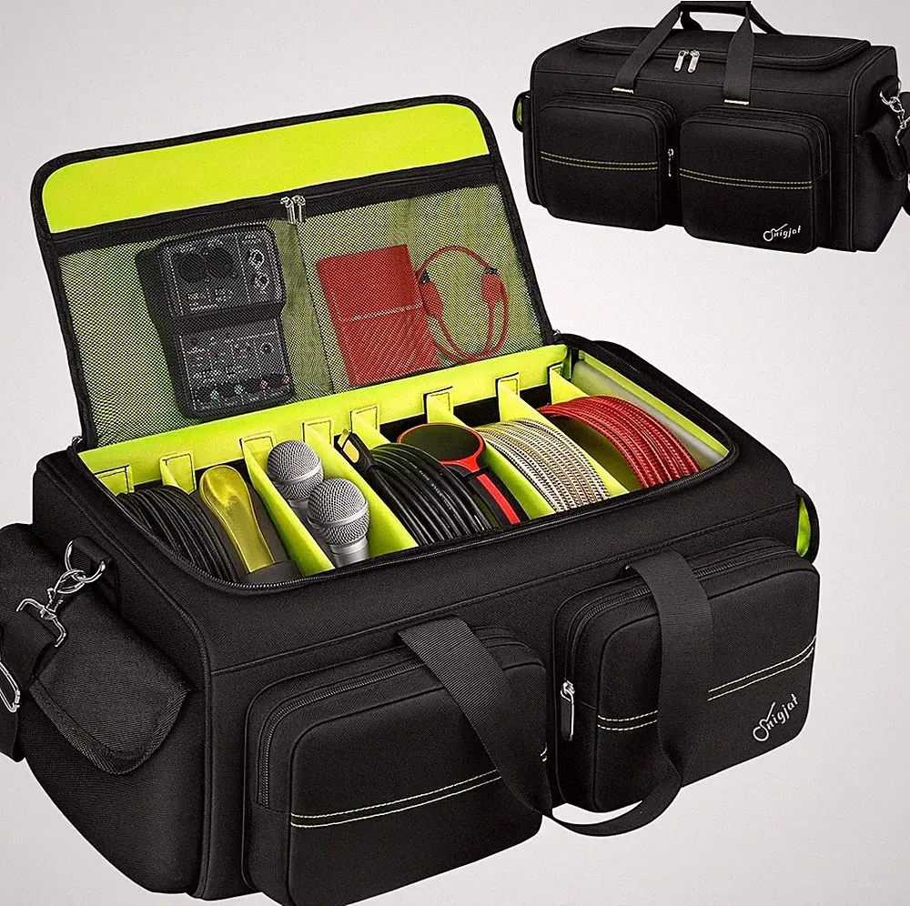 DJ Bag, Large Capacity with 6 Pockets with Padded Shoulder Strap, DJ Acessories