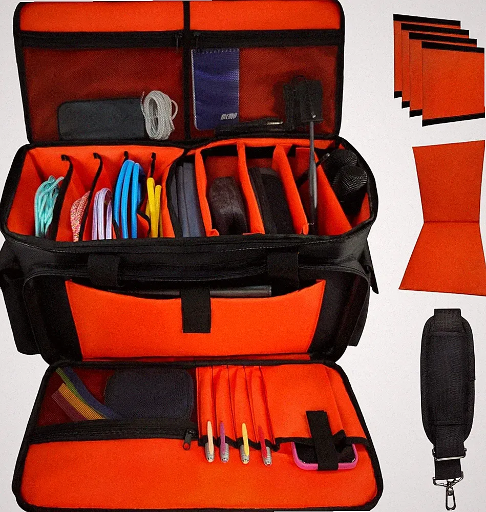 DJ Cable File Storage Bag with Detachable Dividers 1680D Fabric Padded for