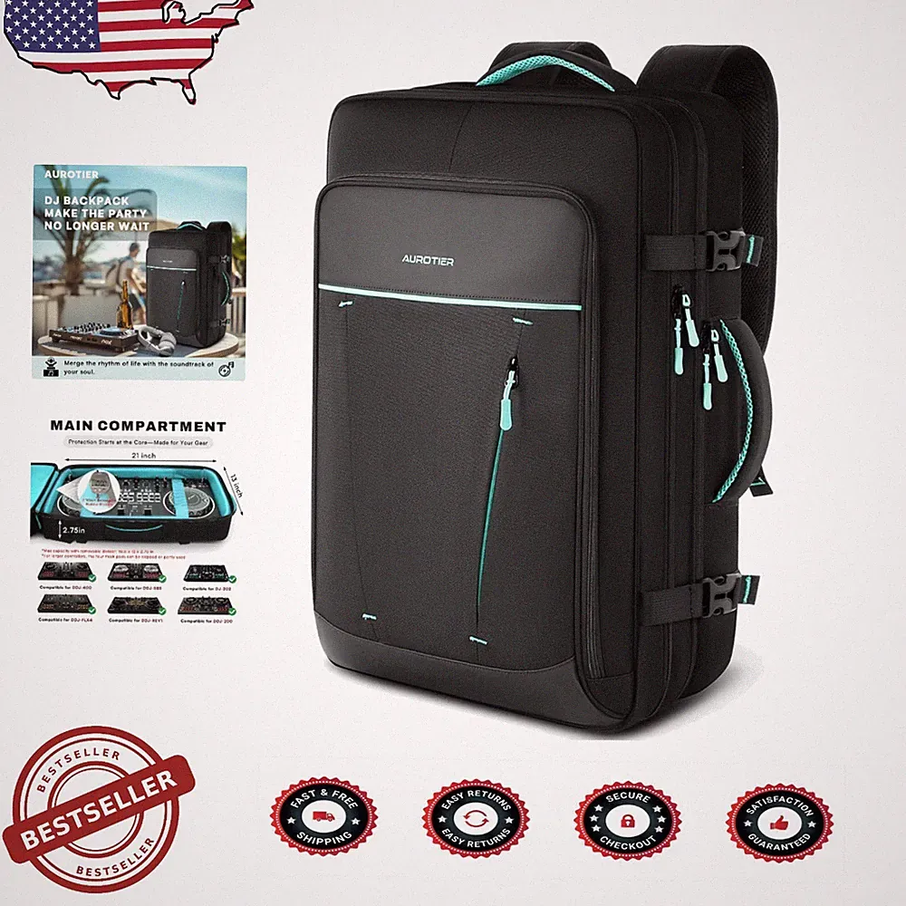 DJ Controller Backpack Padded DJ Mixer Case 17" Laptop Black Polyester