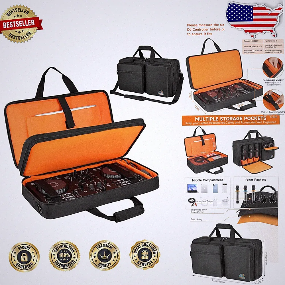 DJ Controller Bag Black Orange Polyester Protective Case M 23.5"x13.5"x2.5"