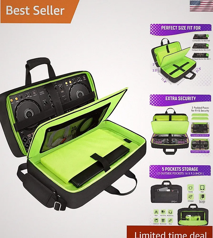 DJ Controller Case for DDJ-/ DJ 400/ DDJ-, Padded DJ Controller Bag with 5 Po...
