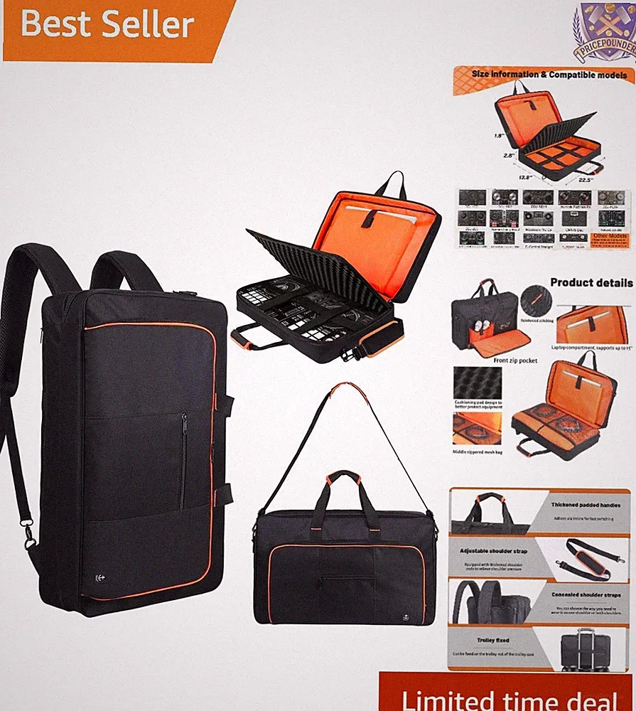 DJ Controller Case Nylon Padded Shoulder Bag for DJ Mixer Laptop Storage