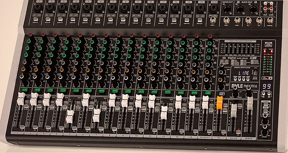 DJ Mixer 16 Channel Professional 7 Band EQ 99 DSP Effects Bluetooth Pyle