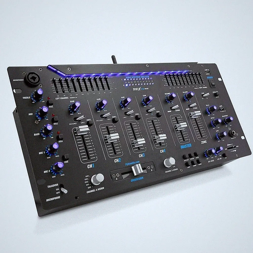 DJ Mixer 6 Channel Bluetooth LED Professional Audio Controller Pyle PYD1964B.5