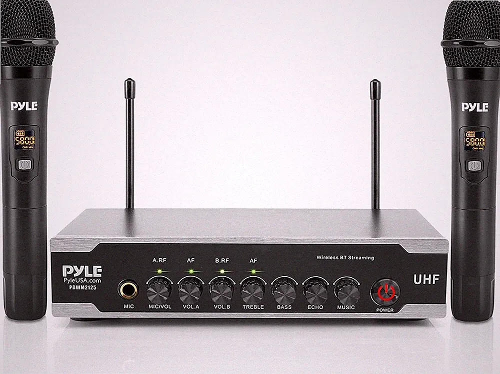 Dual Bluetooth Wireless Microphone System for Karaoke & DJ - Portable UHF Set