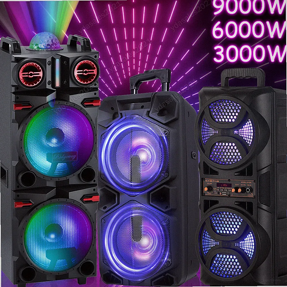 Dual Woofer 9000W Bluetooth Speaker Rechargable For Party FM Karaok DJ AUX Lot