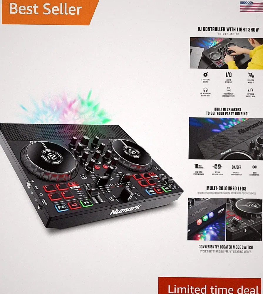 Dynamic DJ Mixing Controller with Lights, Speakers & USB - Perfect for Events