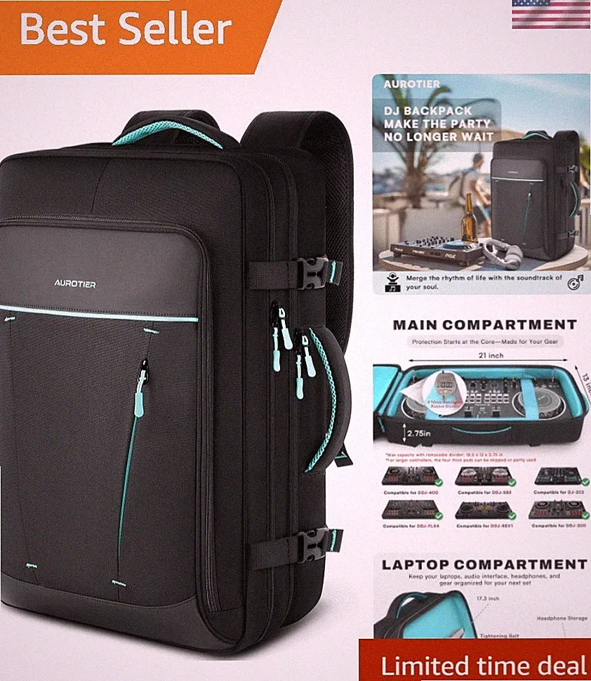 Elegant Padded DJ Controller Backpack for DDJ 200/400, 17" Laptop & Gear