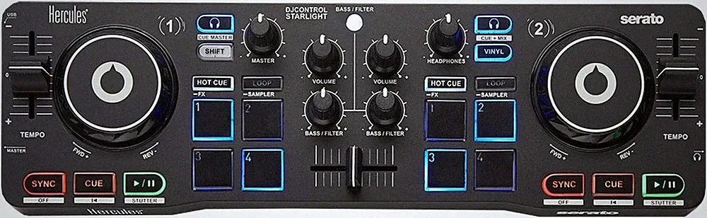 Ergonomic USB DJ Controller with Integrated Audio and LED Effects - Starlight