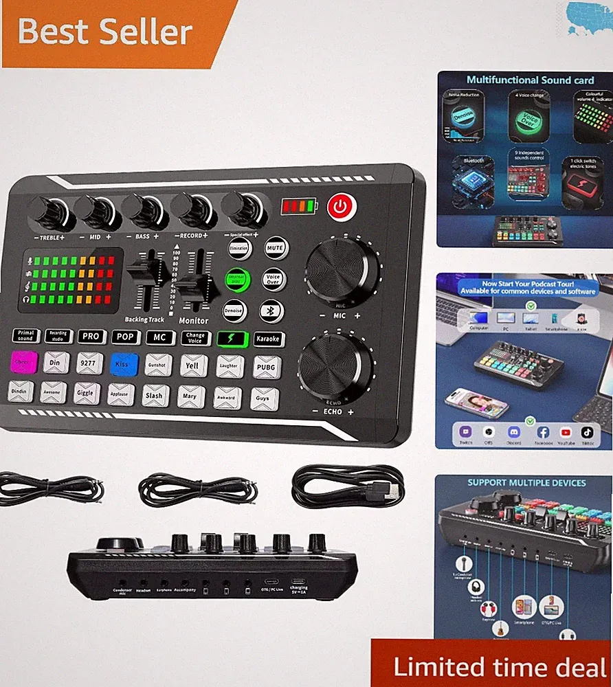 F988 Live Sound Card & DJ Mixer - Perfect for Streaming, Podcasting, Gaming