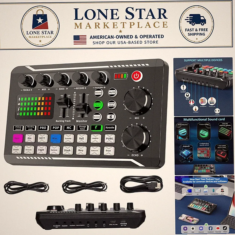 F988 Professional Audio Mixer - Sound Card & DJ Effects for Streaming & Podcasts