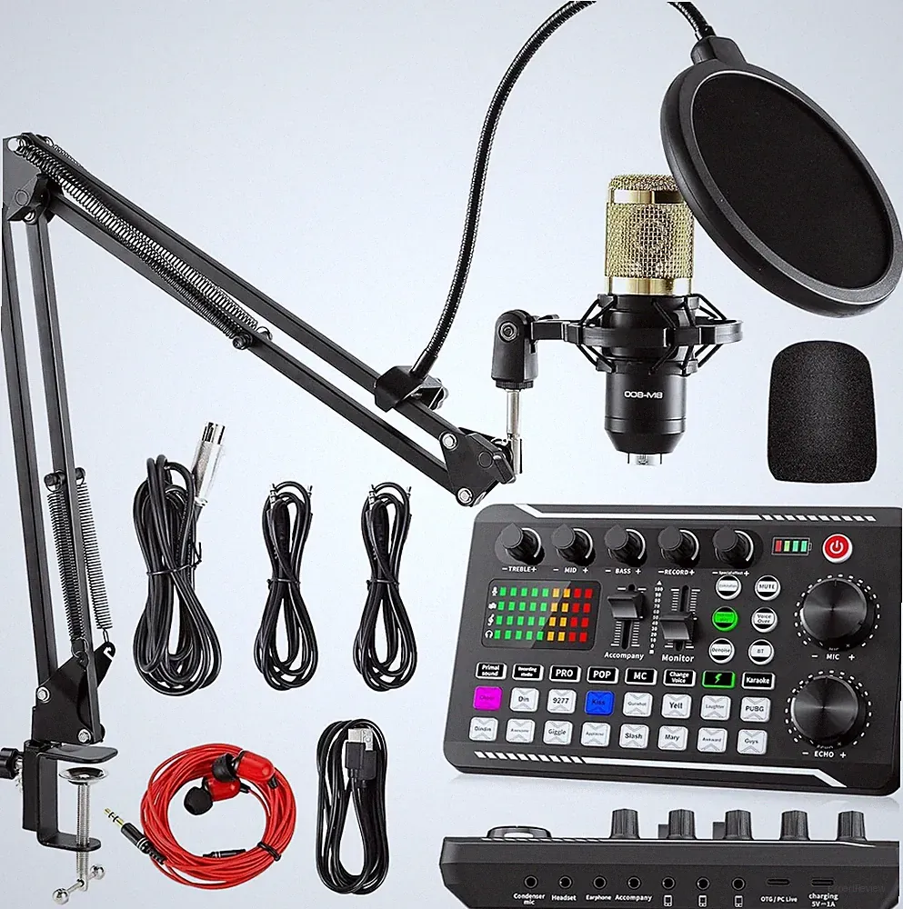F998 Podcast Equipment Bundle BM800 Microphone DJ Mixer Sound Card Kit